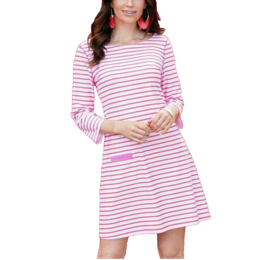 Cabana Life Pink and White Striped One-Piece Swim Dress